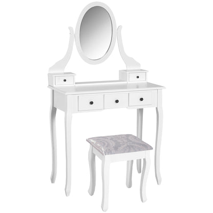 Coiffeuse avec tabouret miroir rotatif 360° 5 tiroirs