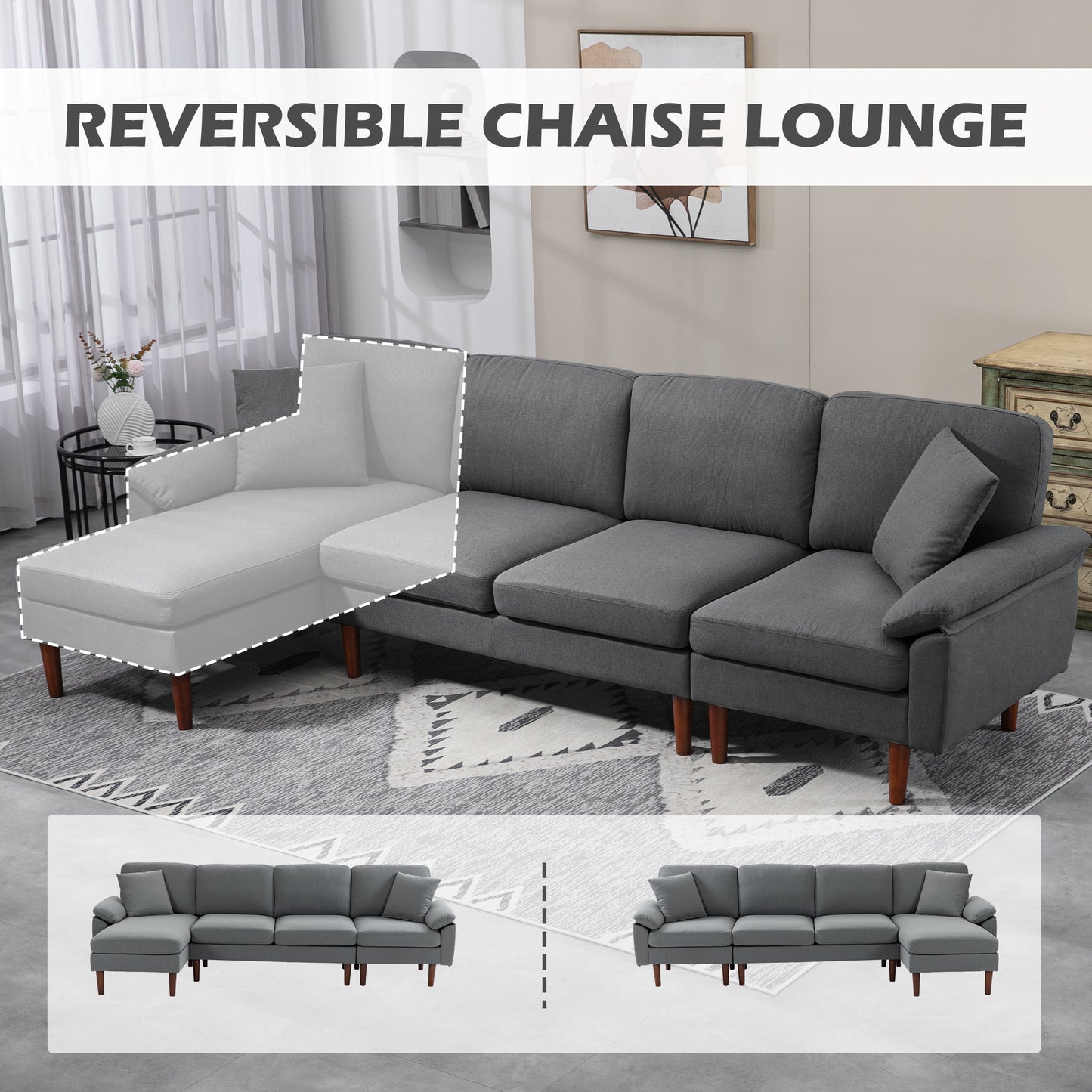 Sofa sectionnel en L avec chaise longue interchangeable