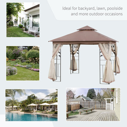 Gazebo de patio toit double 3x3 m acier