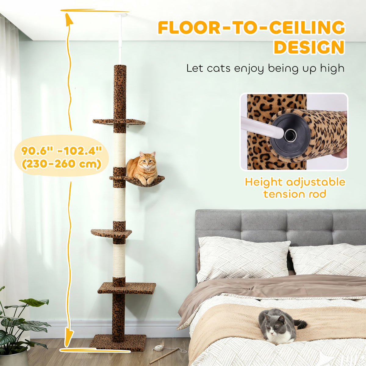 Arbre à chat 5 niveaux sol au plafond — Léopard