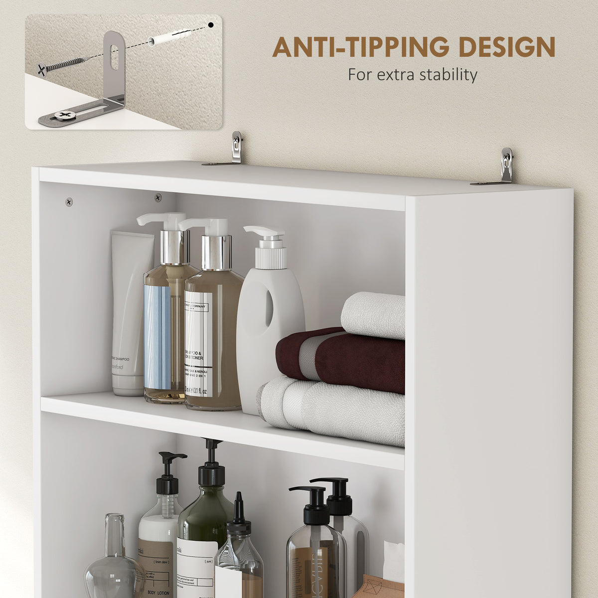 Meuble de rangement autoportant au-dessus des toilettes à 4 tablettes