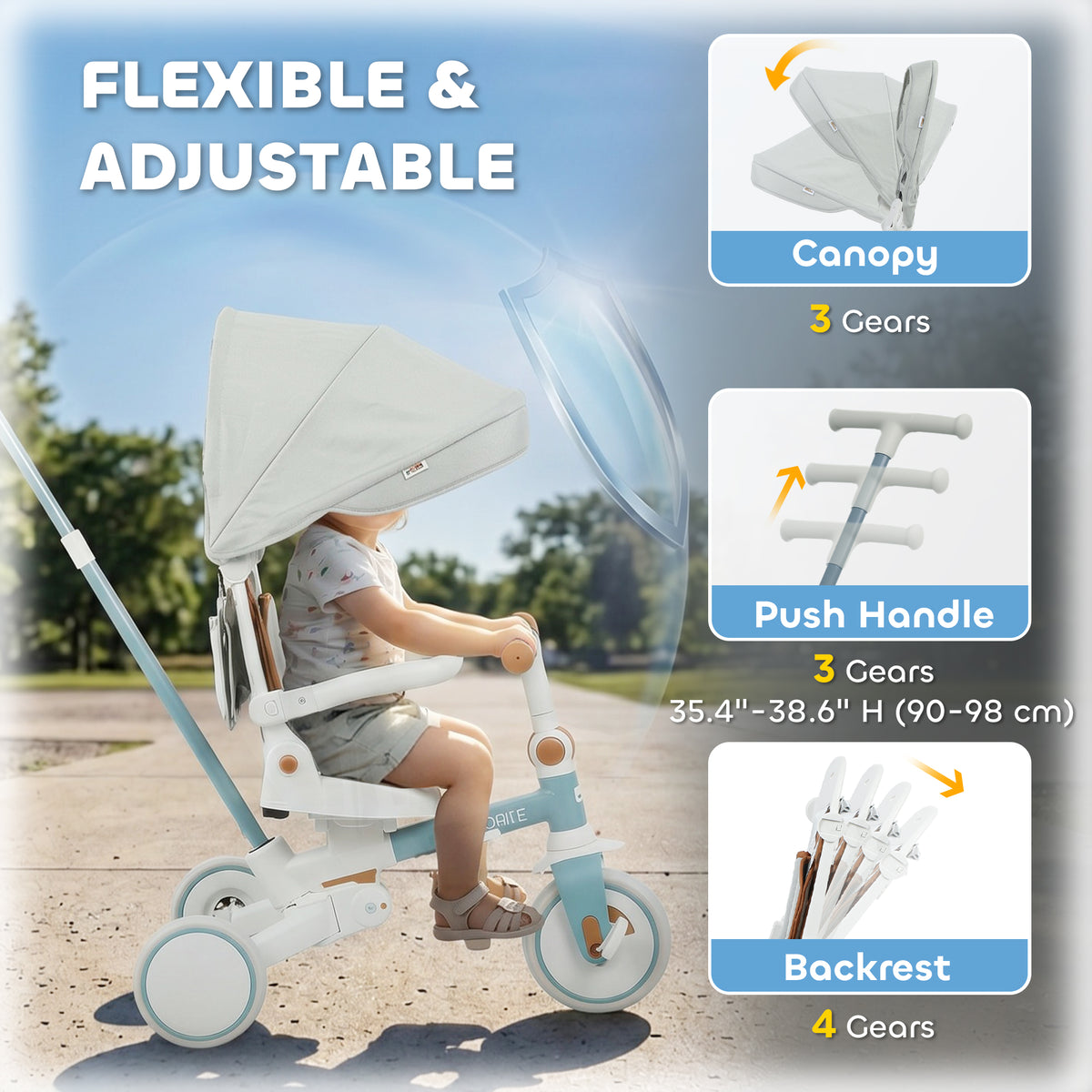 Tricycle évolutif 9-en-1 avec harnais de sécurité