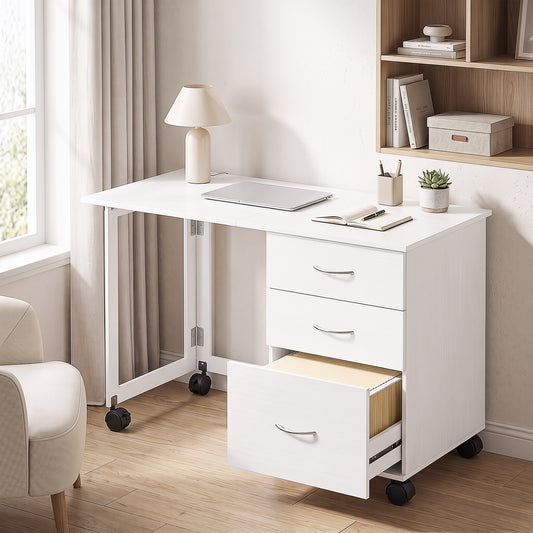 Bureau d'ordinateur pliable avec rangement et roulettes