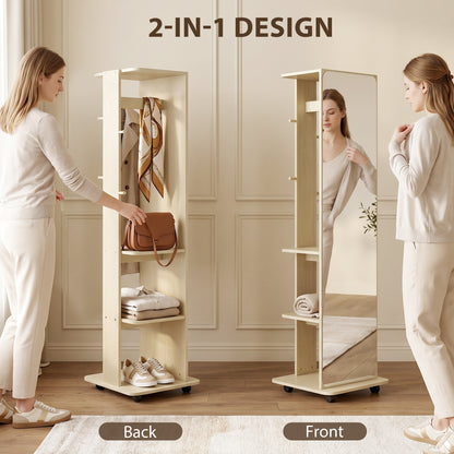 Miroir sur roulettes avec rangement et patères