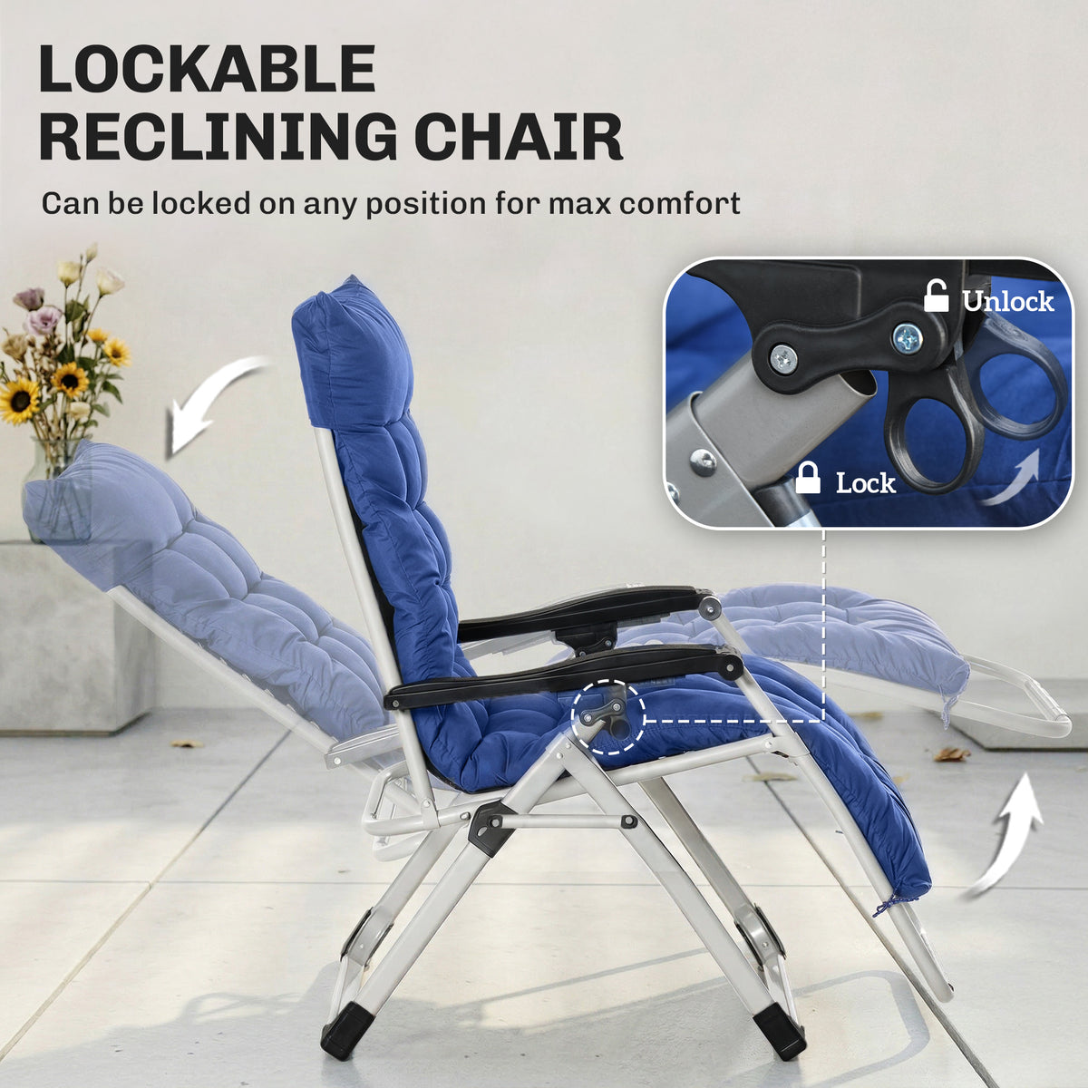 Chaise longue zéro gravité pliante avec coussin amovible
