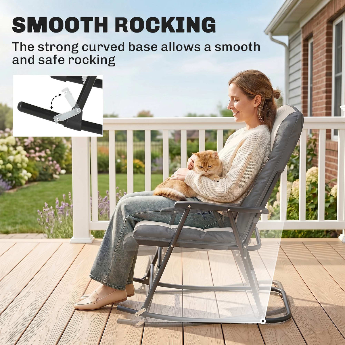 Ensemble 2 chaises berçantes rembourrées avec accoudoirs