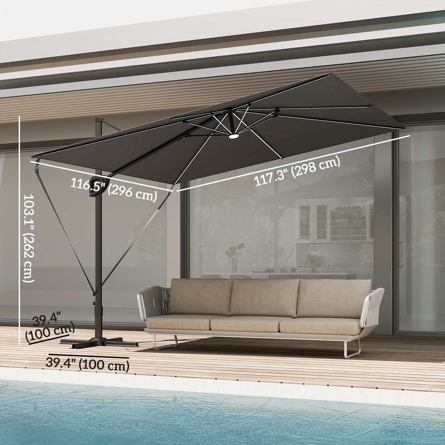 Parasol déporté avec lumières solaires UPF50+