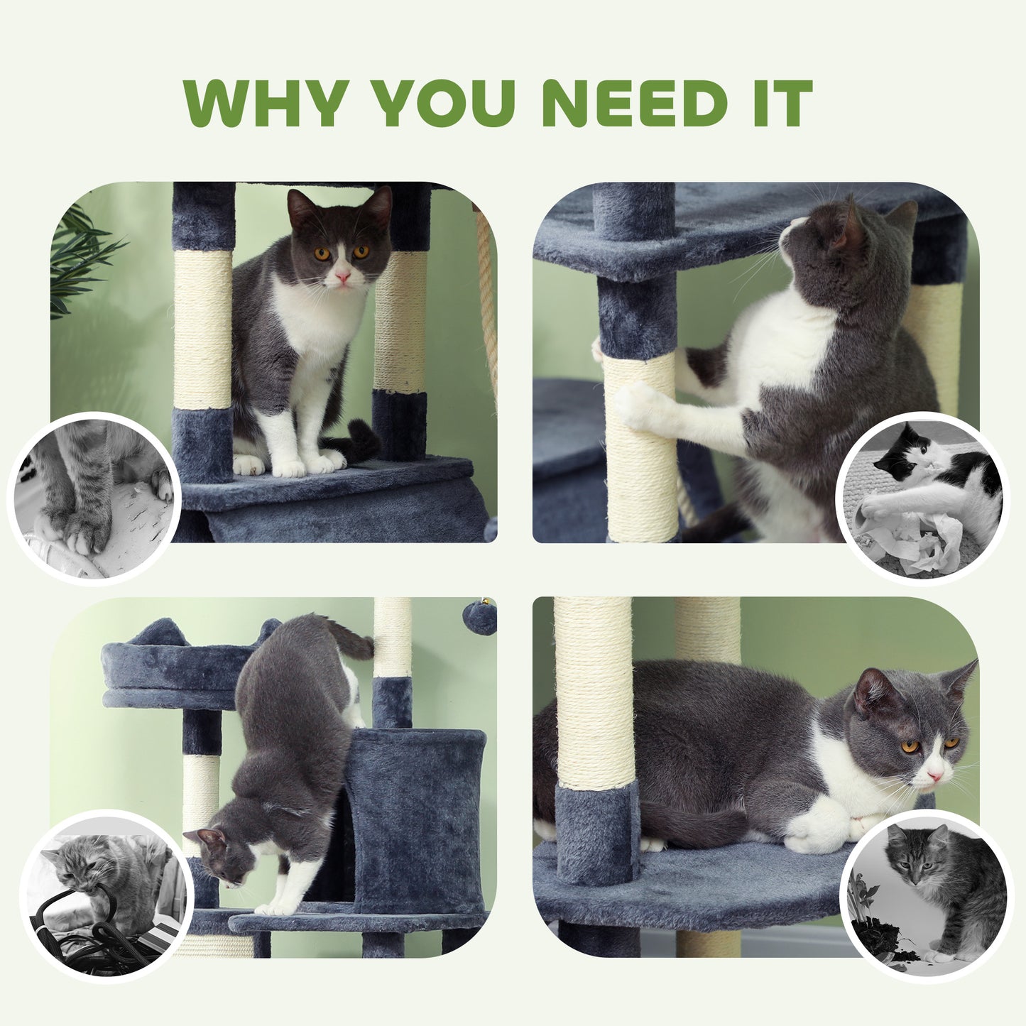 Arbre à chat multiniveau 81 po avec griffoirs