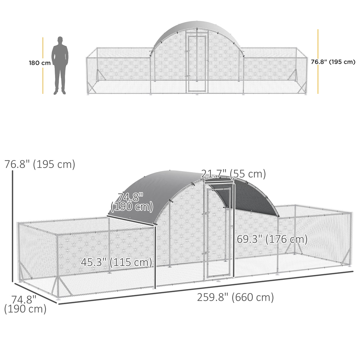 Grand poulailler en métal avec enclos et bâche imperméable