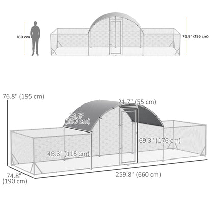 Grand poulailler en métal avec enclos et bâche imperméable