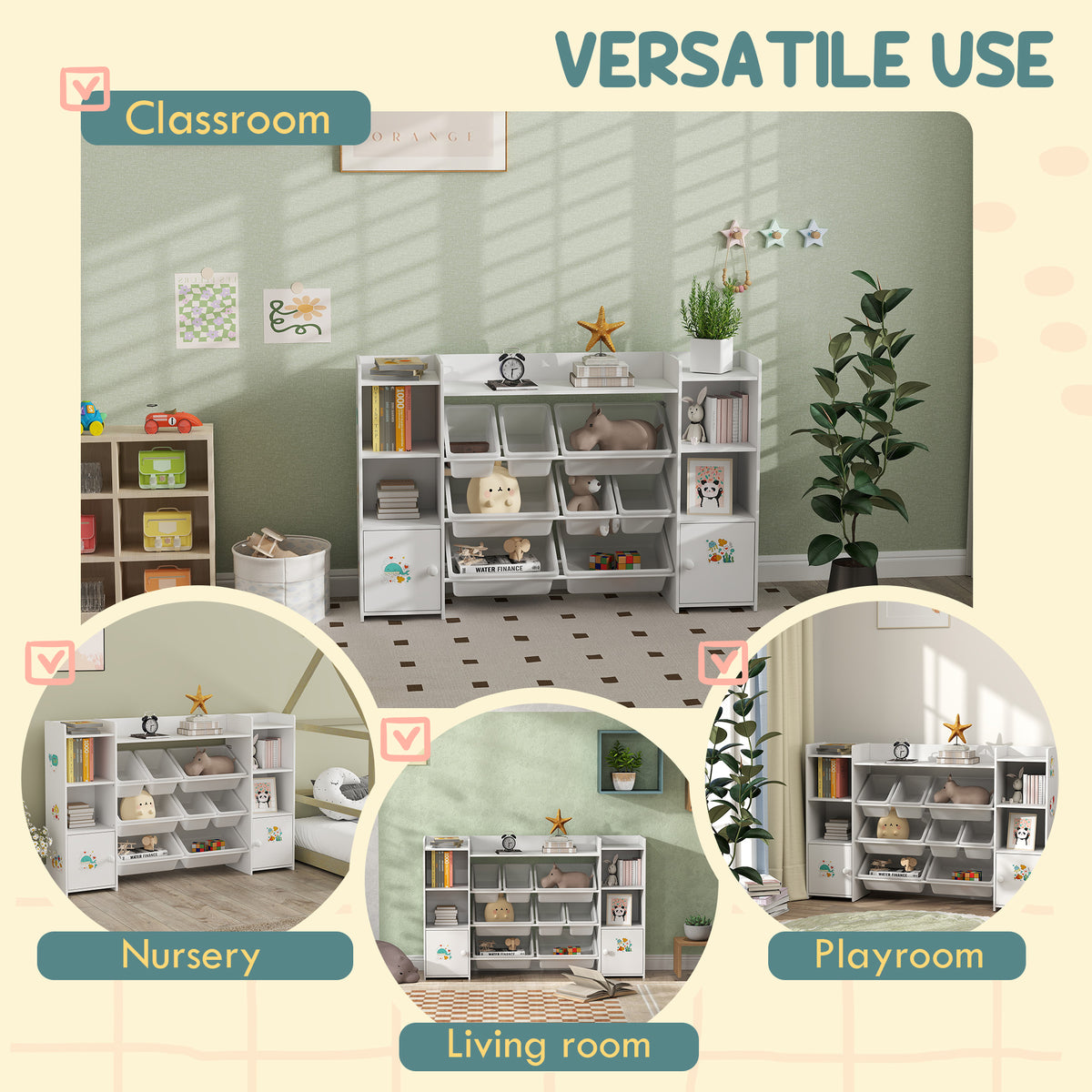 Organisateur de jouets avec 8 bacs amovibles — Blanc