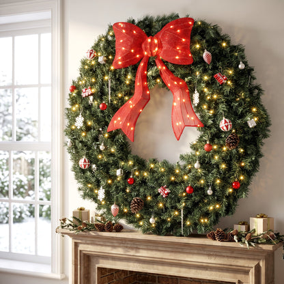 Couronne de Noël artificielle lumineuse de 122 cm