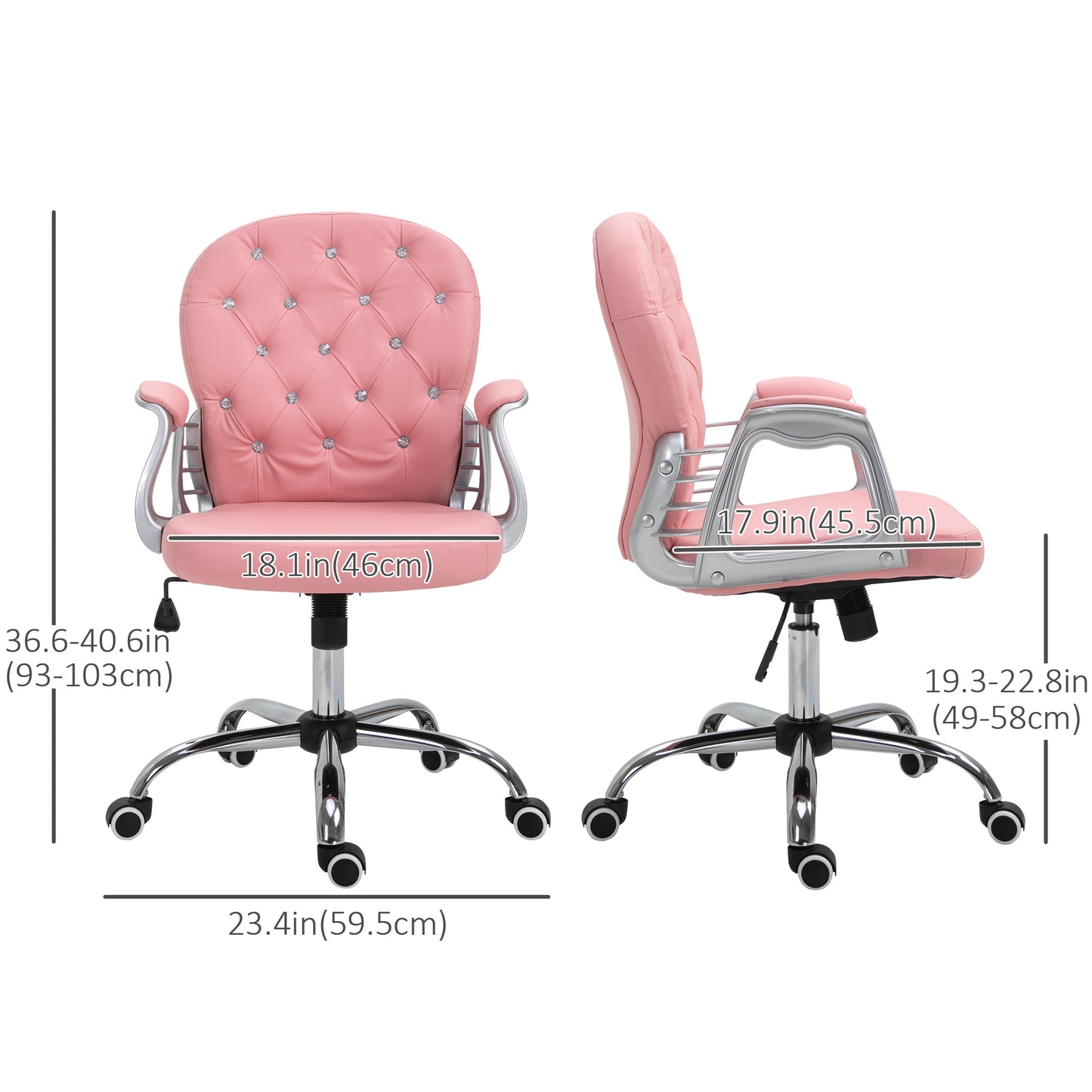Chaise de bureau capitonnée cuir synthétique cristaux décoratifs