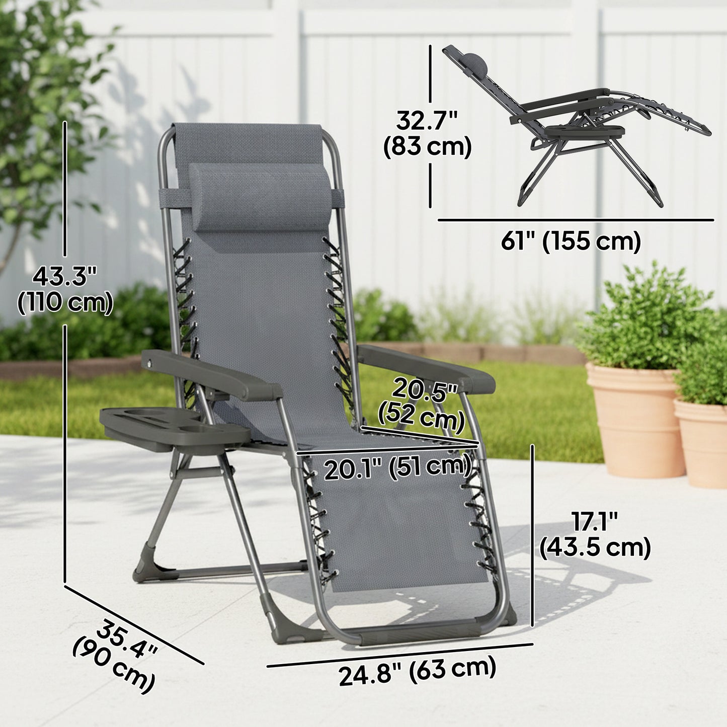 Chaises longues zéro gravité pliantes ensemble de 2