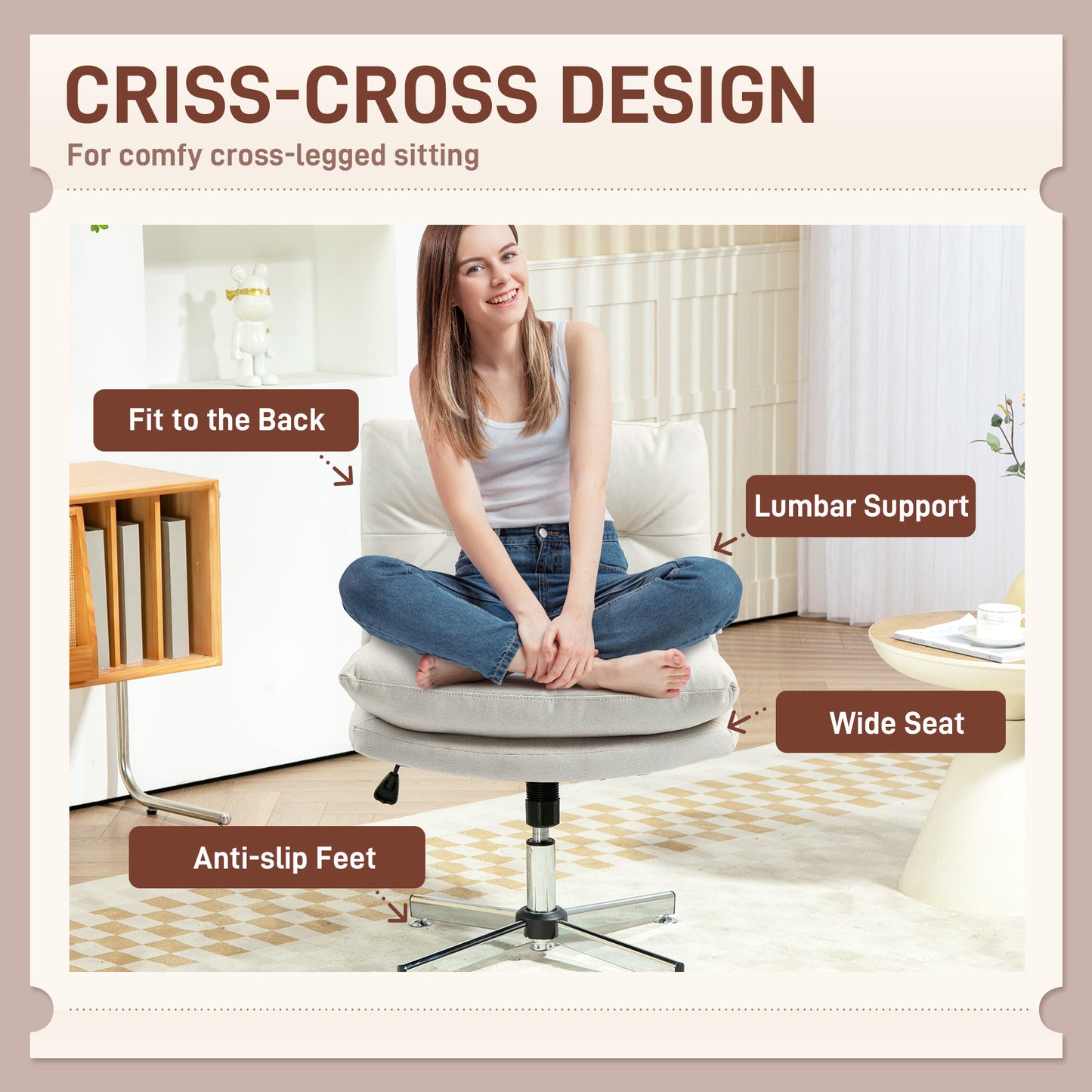 Chaise de bureau sans accoudoirs croisillons réglable pivotante