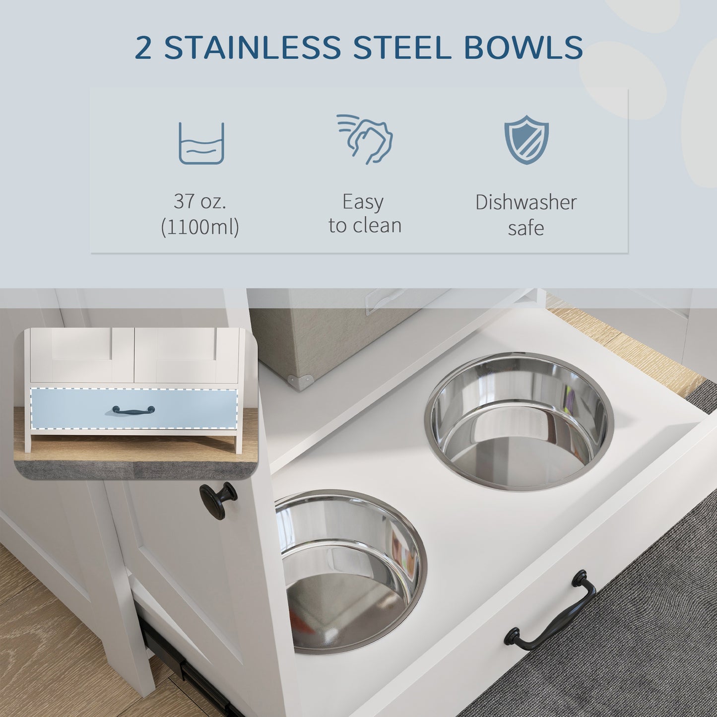 Station d'alimentation chien avec rangement ajustable