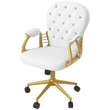 Chaise de bureau capitonnée cuir synthétique cristaux décoratifs