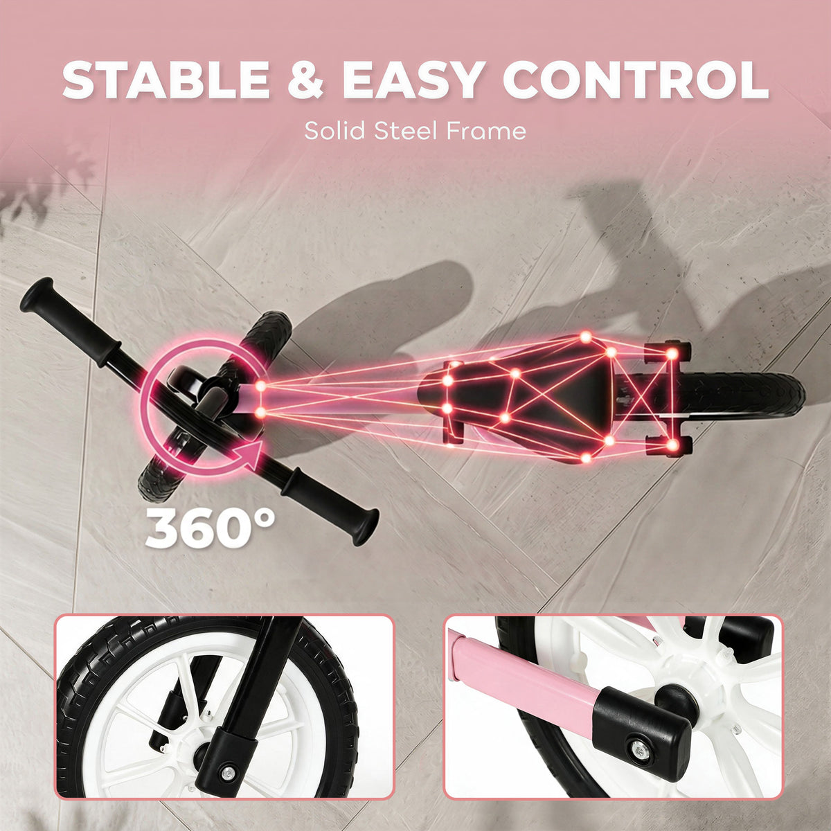 Vélo d'équilibre pour tout-petits avec roues lumineuses