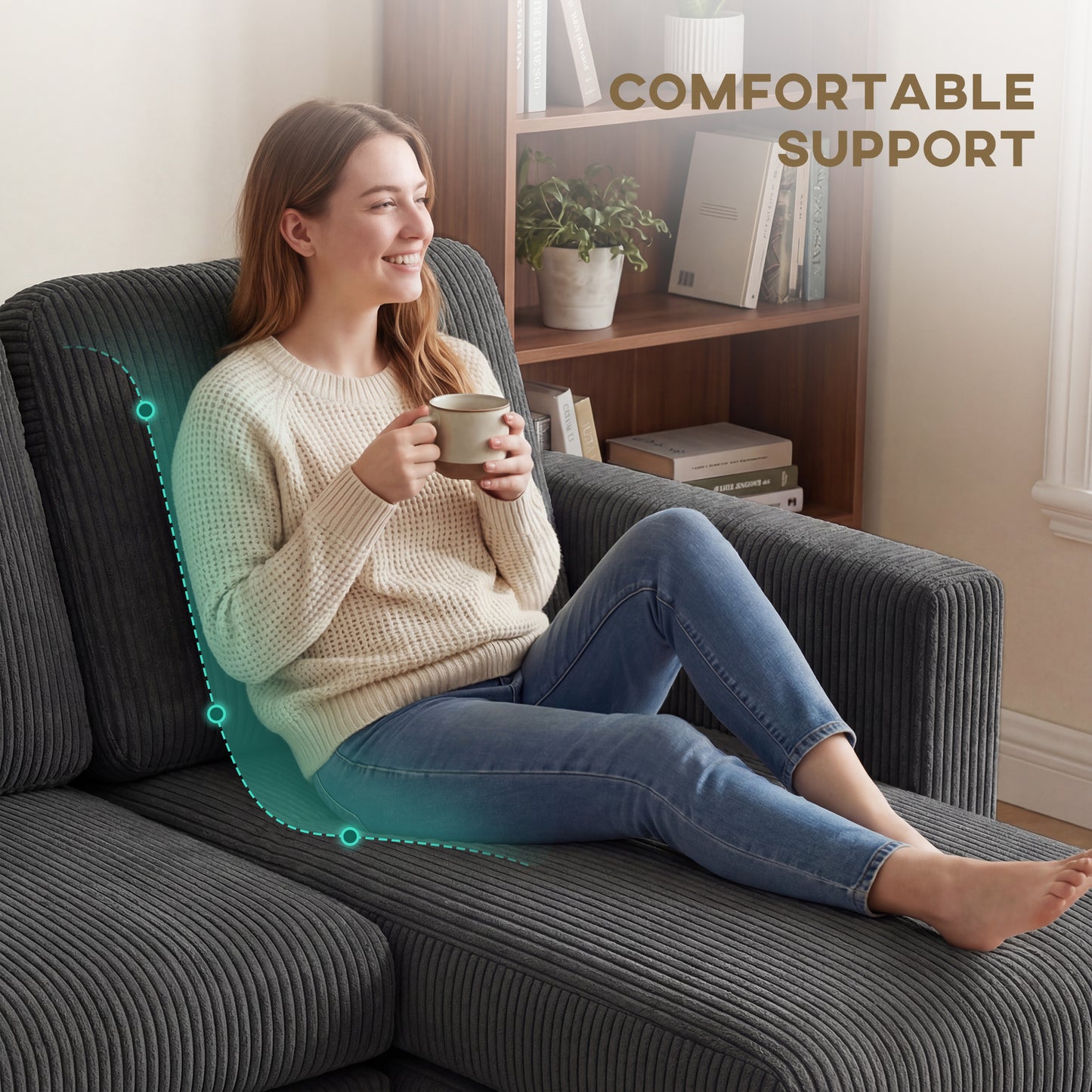 Sofa sectionnel en velours côtelé en U avec chaises longues doubles