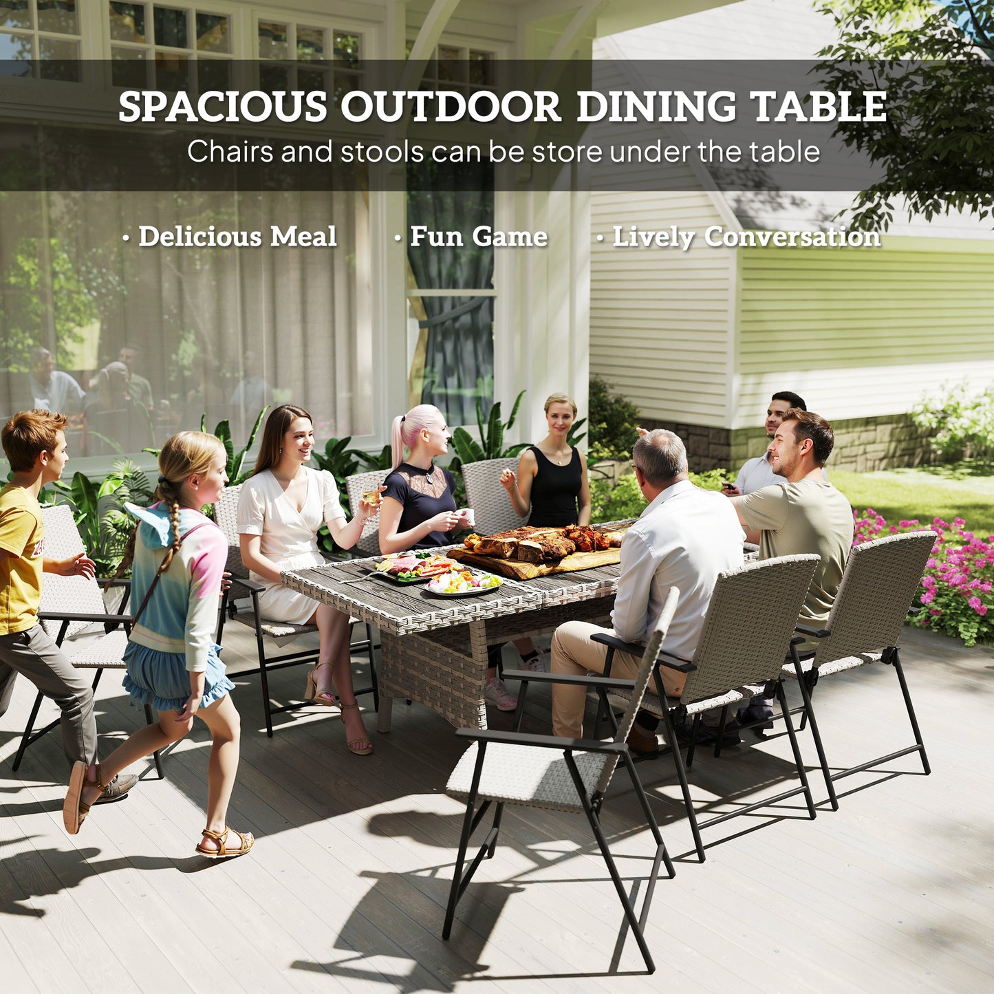 Table de patio à manger pour 6-8 personnes avec tablette