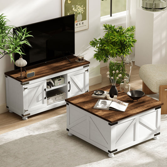 Ensemble meuble TV et table basse style champêtre — Lot de 2