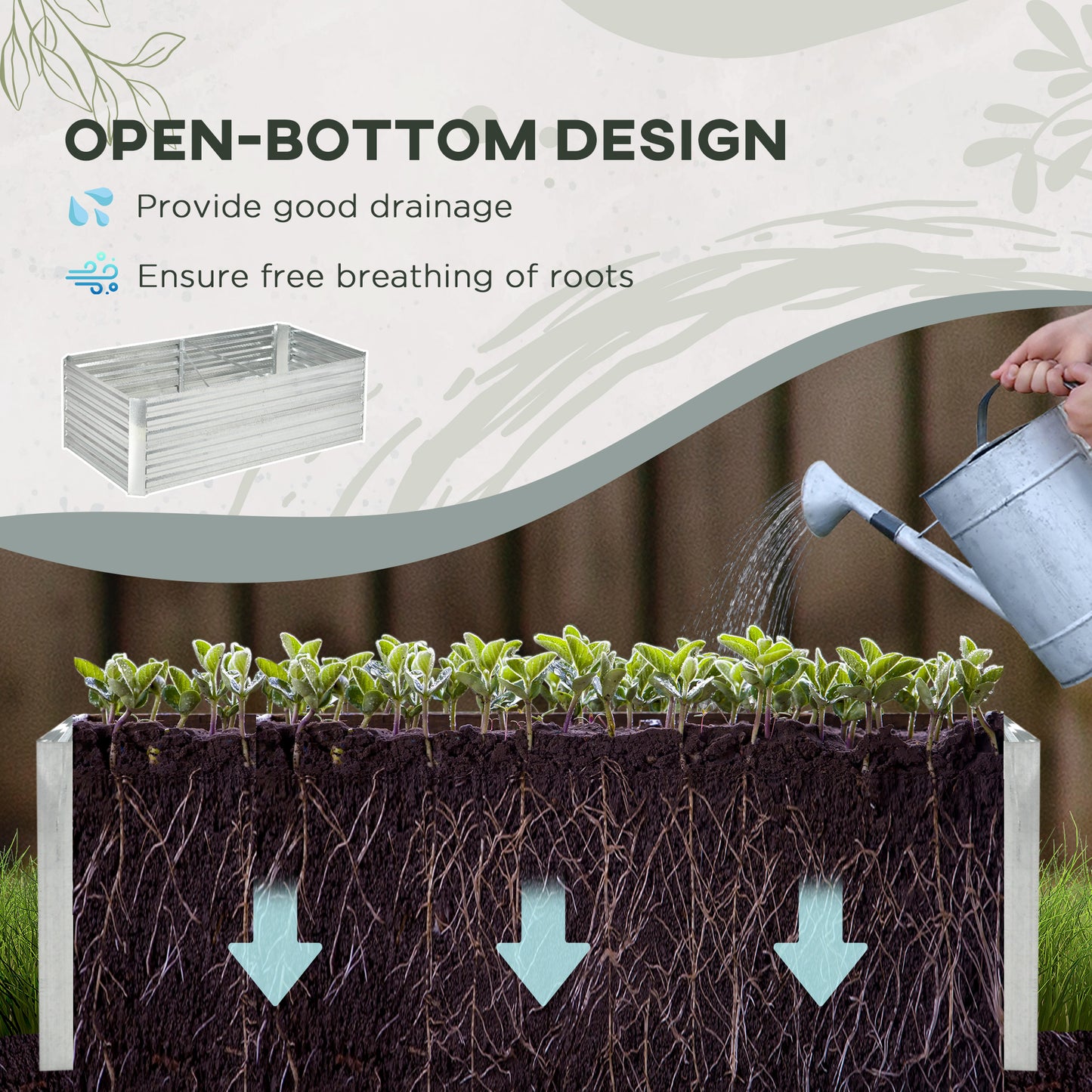Jardinière surélevée acier galvanisé avec tiges renforcées 180cm
