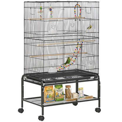 Cage à oiseaux spacieuse avec roulettes et jouets