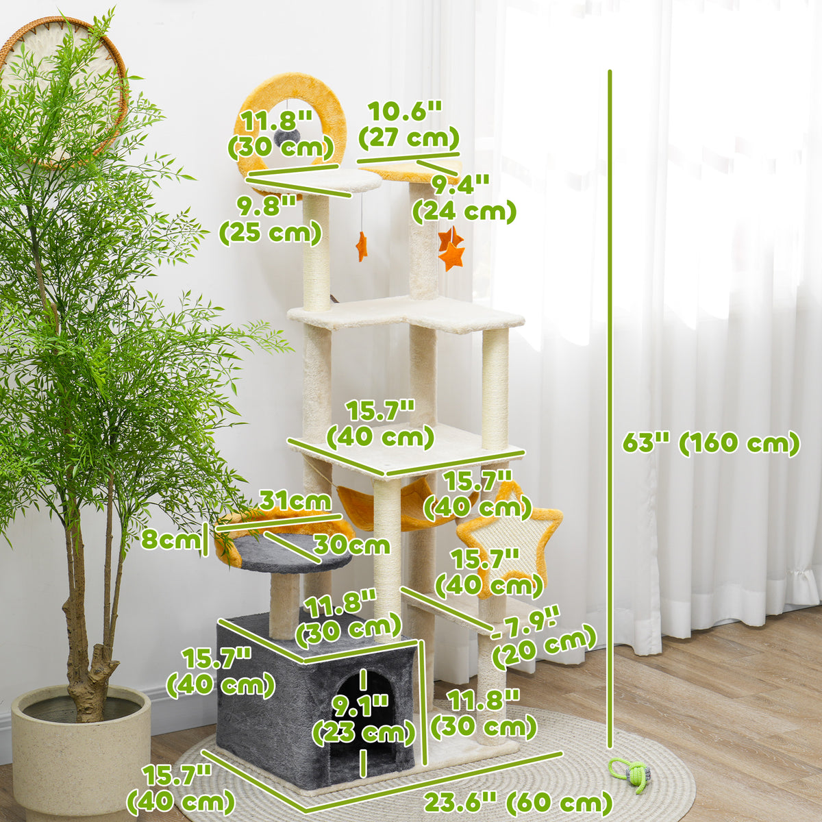 Arbre à chat thématique lune et étoiles multi-niveaux