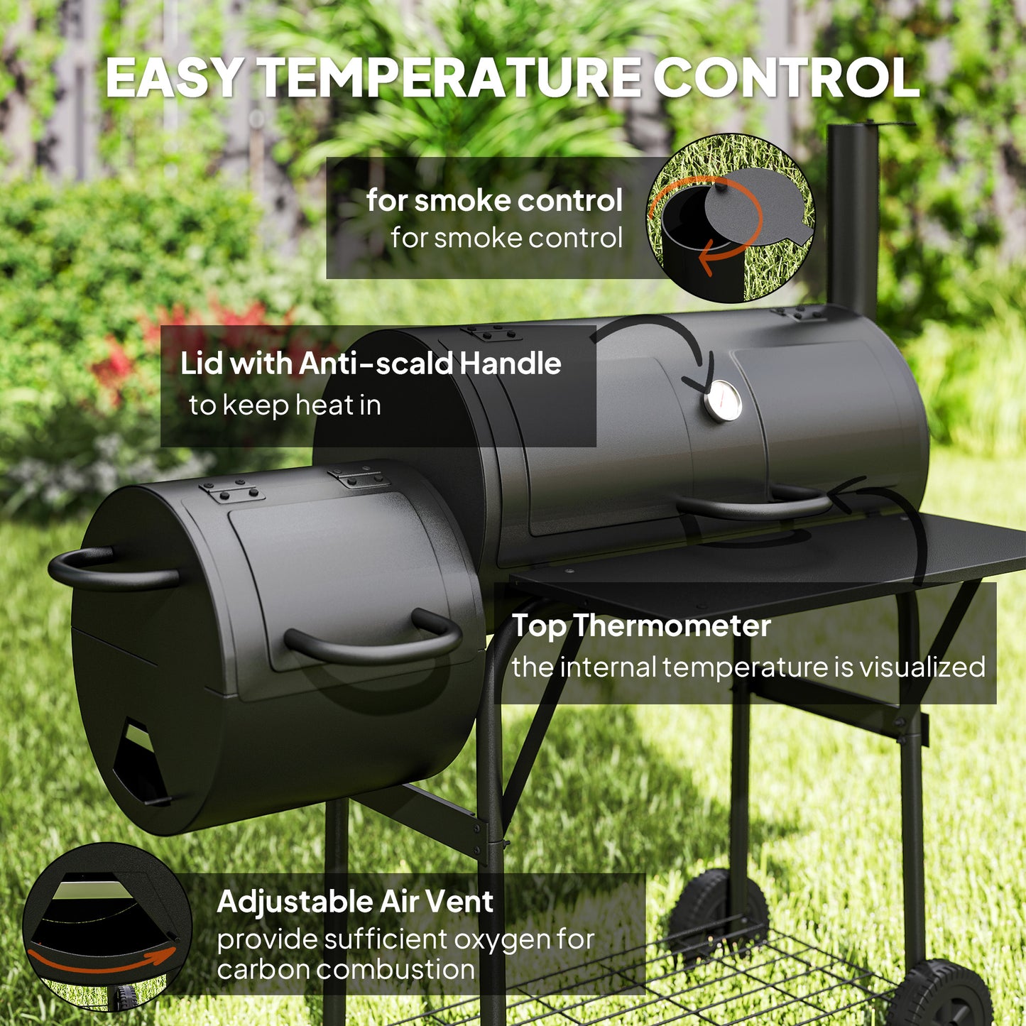 BBQ portable au charbon avec fumoir offset