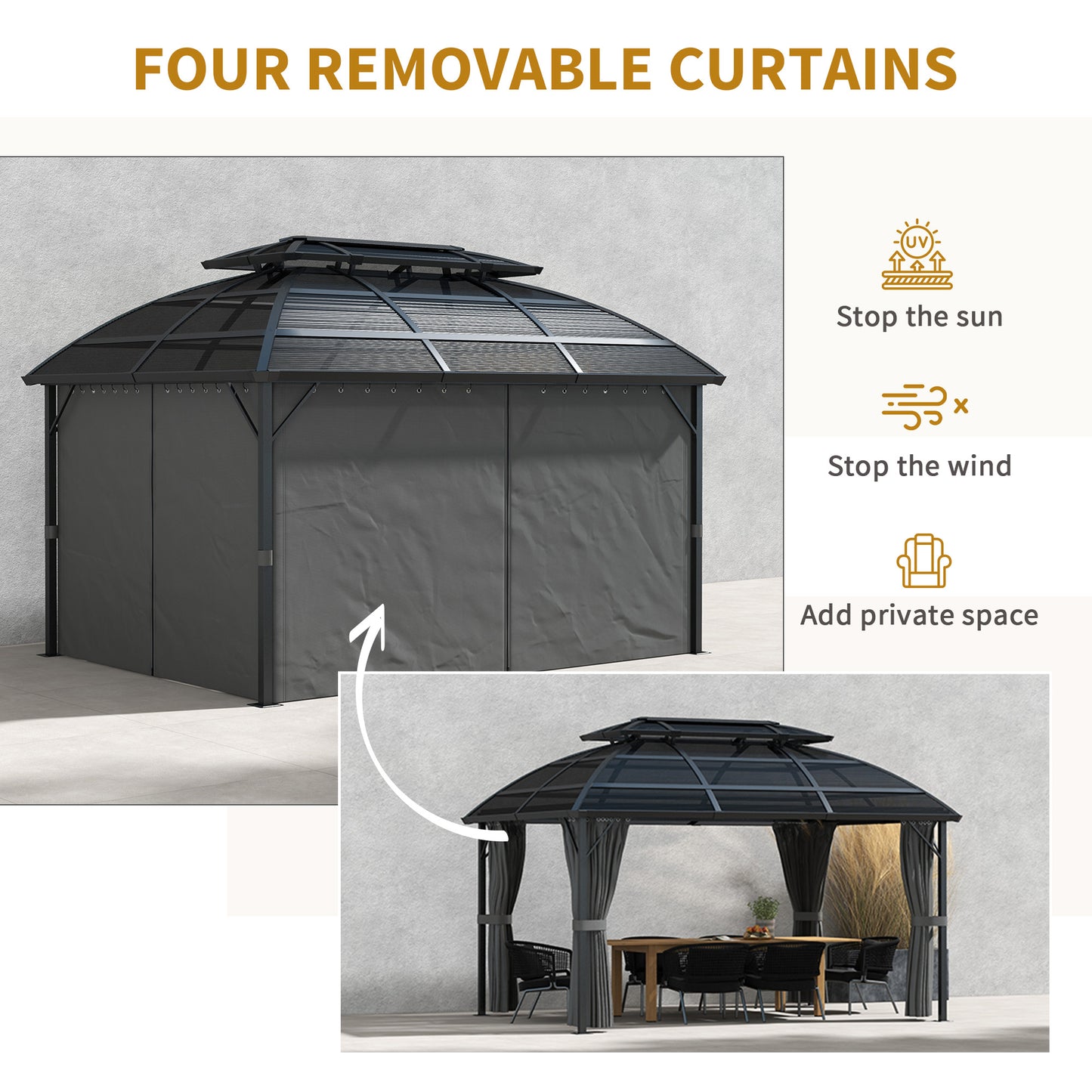 Gazebo de jardin double toit polycarbonate cadre aluminium