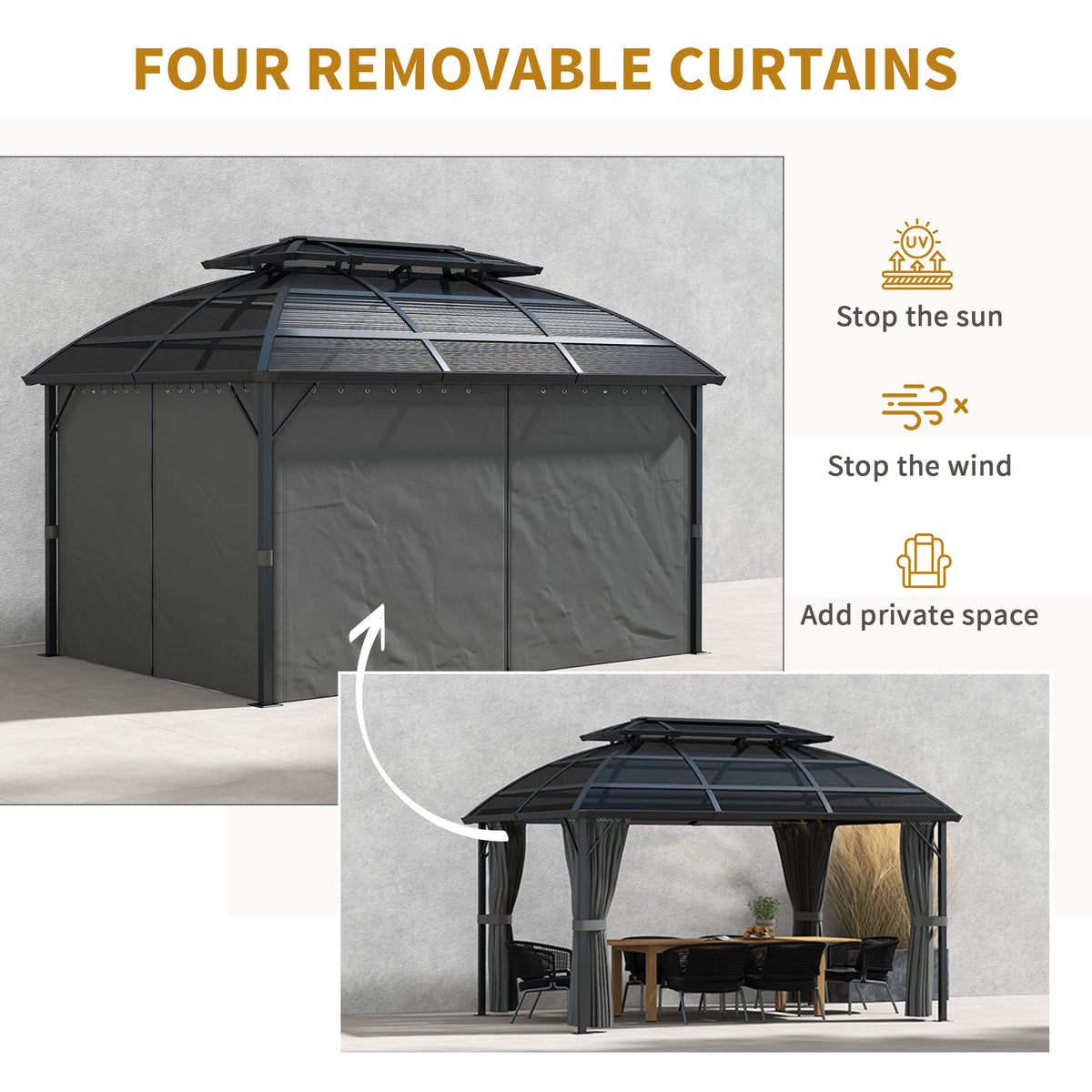 Gazebo de jardin double toit polycarbonate cadre aluminium
