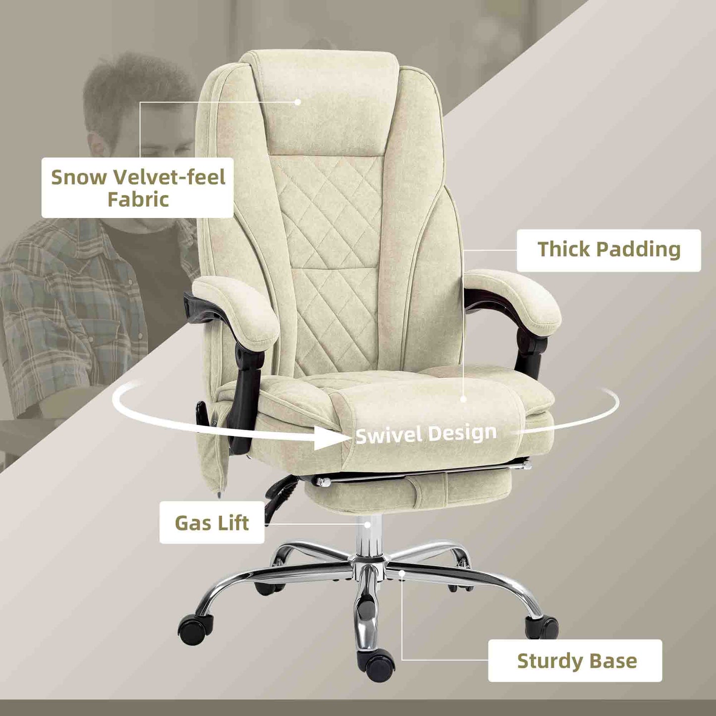 Chaise bureau massage inclinable avec repose-pieds ajustable