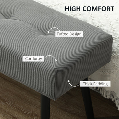 Banc capitonné en velours côtelé pieds en acier
