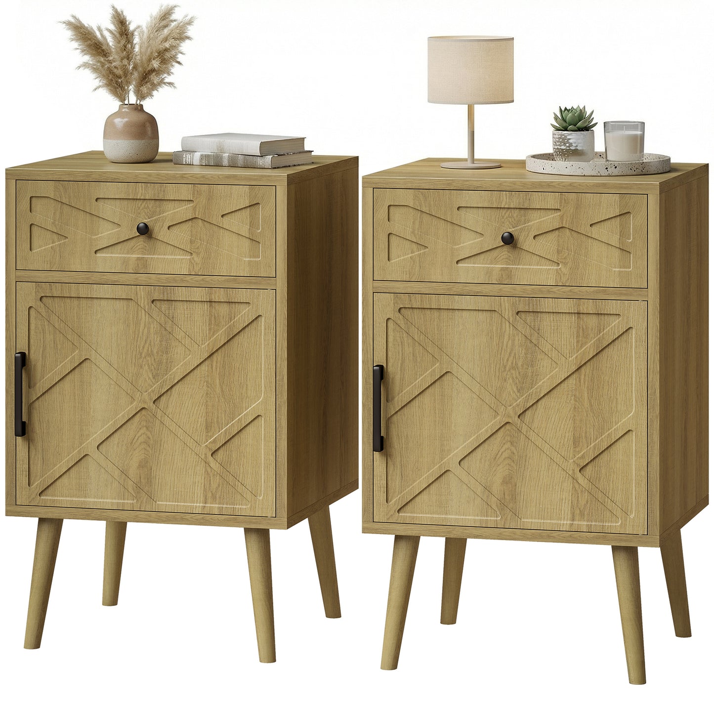 Tables de chevet avec tiroir et cabinet — lot de 2