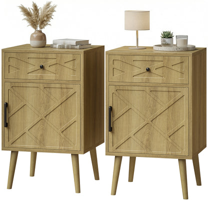 Tables de chevet avec tiroir et cabinet — lot de 2
