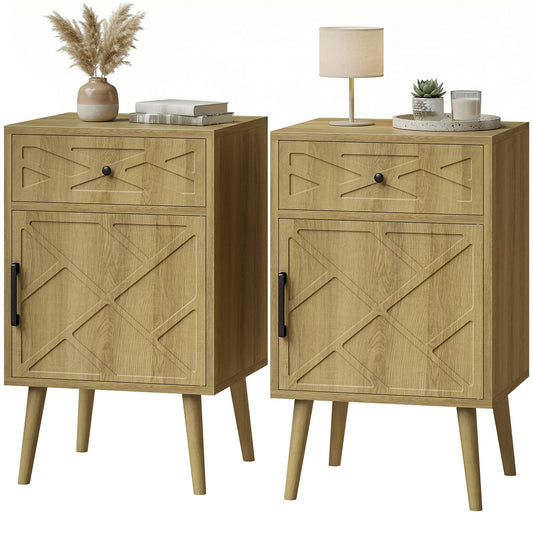 Tables de chevet avec tiroir et cabinet — lot de 2