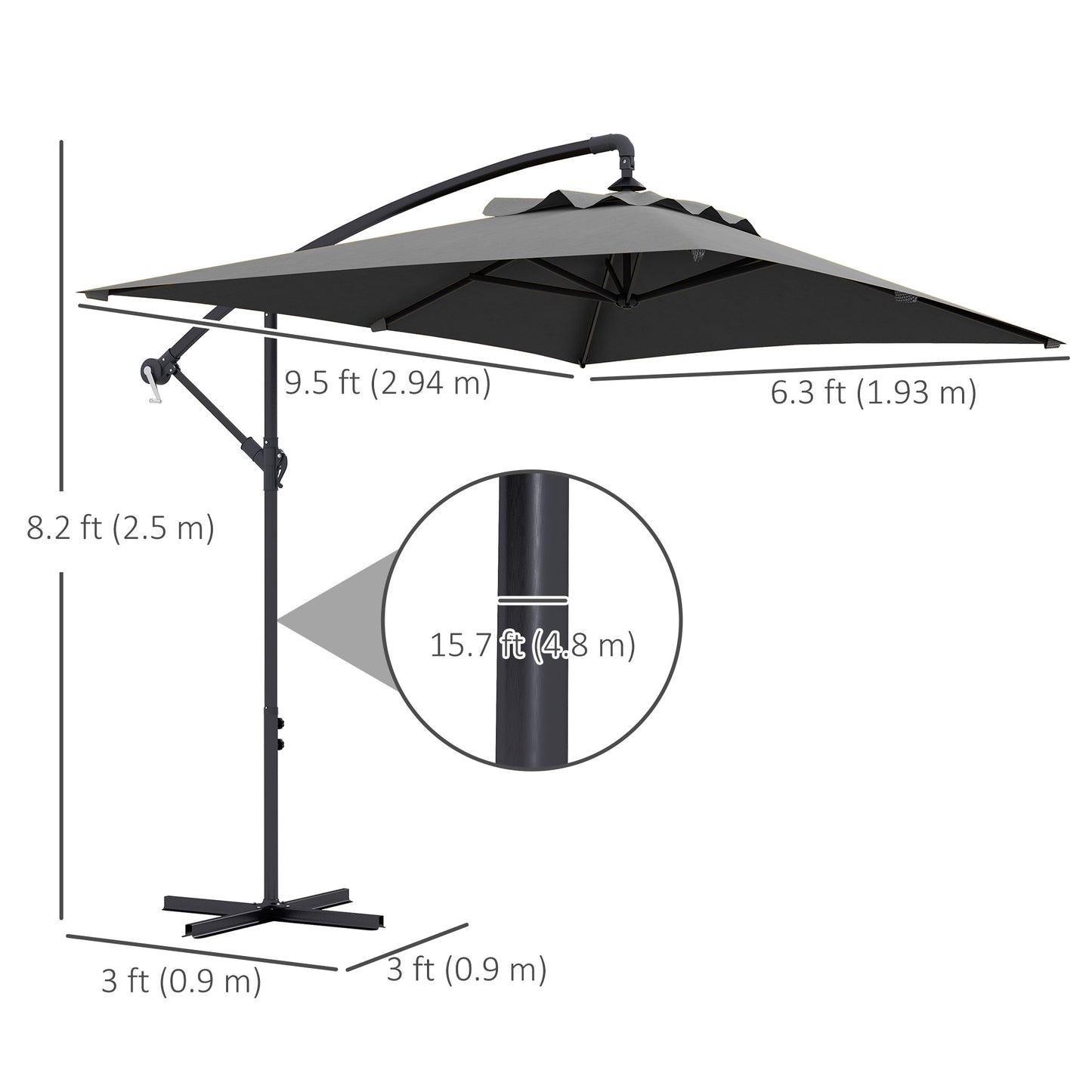 Parasol déporté 3m avec base croisée