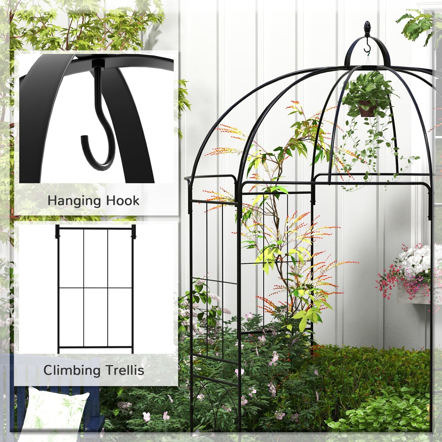 Arche de jardin forme cage à oiseau en métal