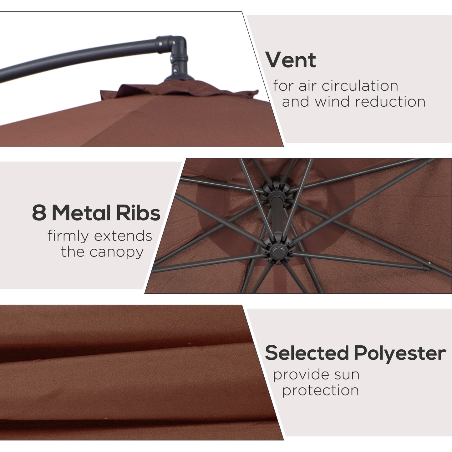 Parasol déporté patio 10 pieds cantilever avec base croisée