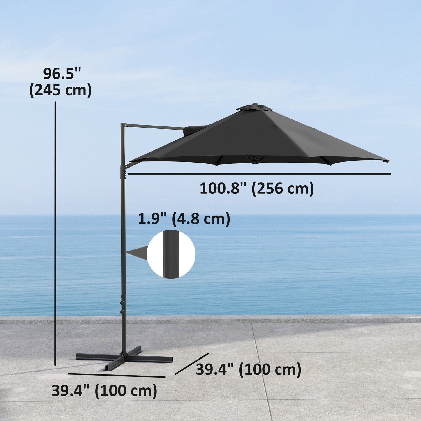 Parasol déporté cantilever 8,5 pieds avec base