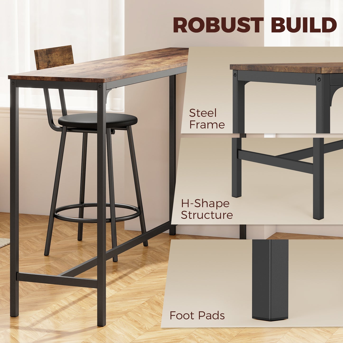 Ensemble table haute et tabourets de bar 4 pièces
