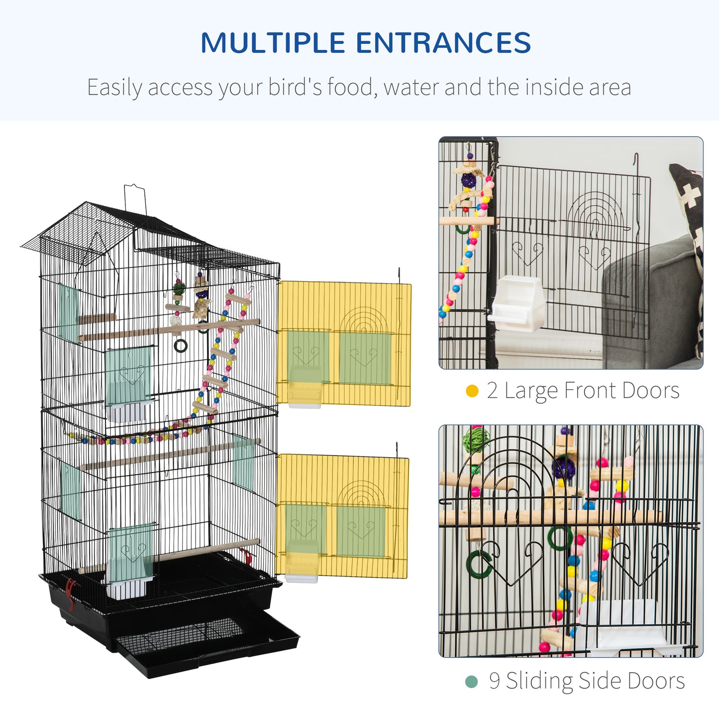 Cage à oiseaux spacieuse avec jouets et accessoires