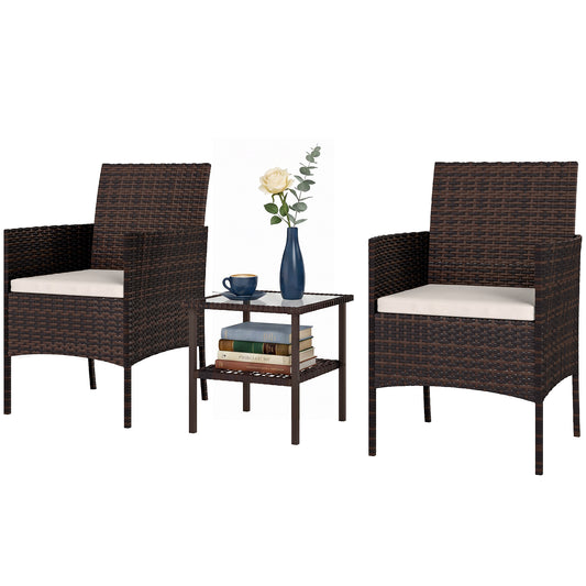Ensemble bistrot 3 pièces rotin avec table verre — kaki