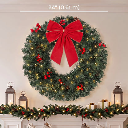 Couronne de Noël artificielle pré-éclairée 61 cm