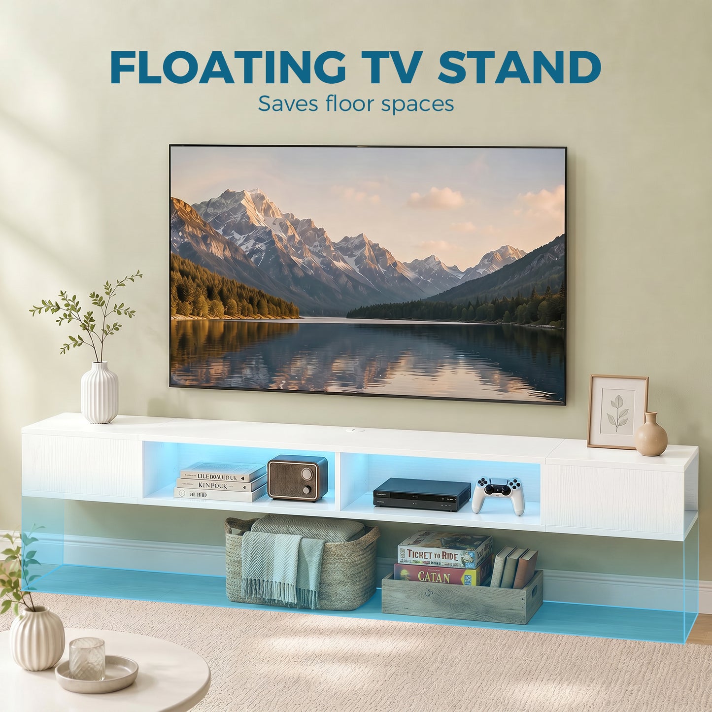Meuble télé flottant avec éclairage RGB LED
