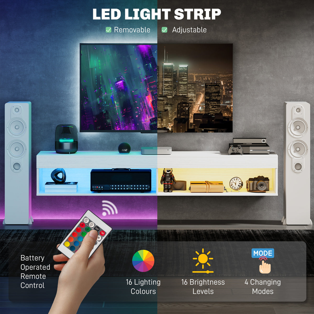 Meuble TV mural flottant avec lumières LED
