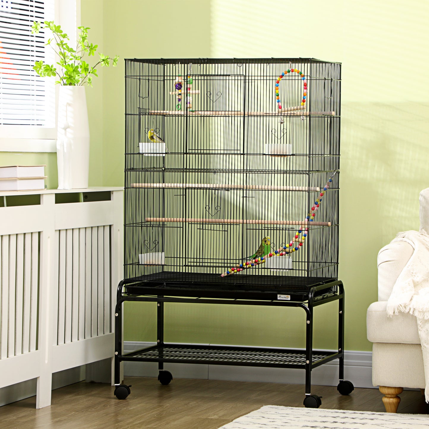 Cage à oiseaux spacieuse avec roulettes et jouets