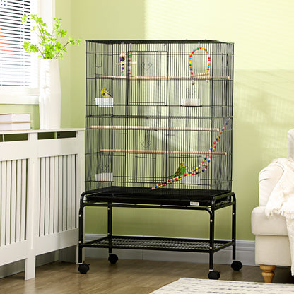 Cage à oiseaux spacieuse avec roulettes et jouets