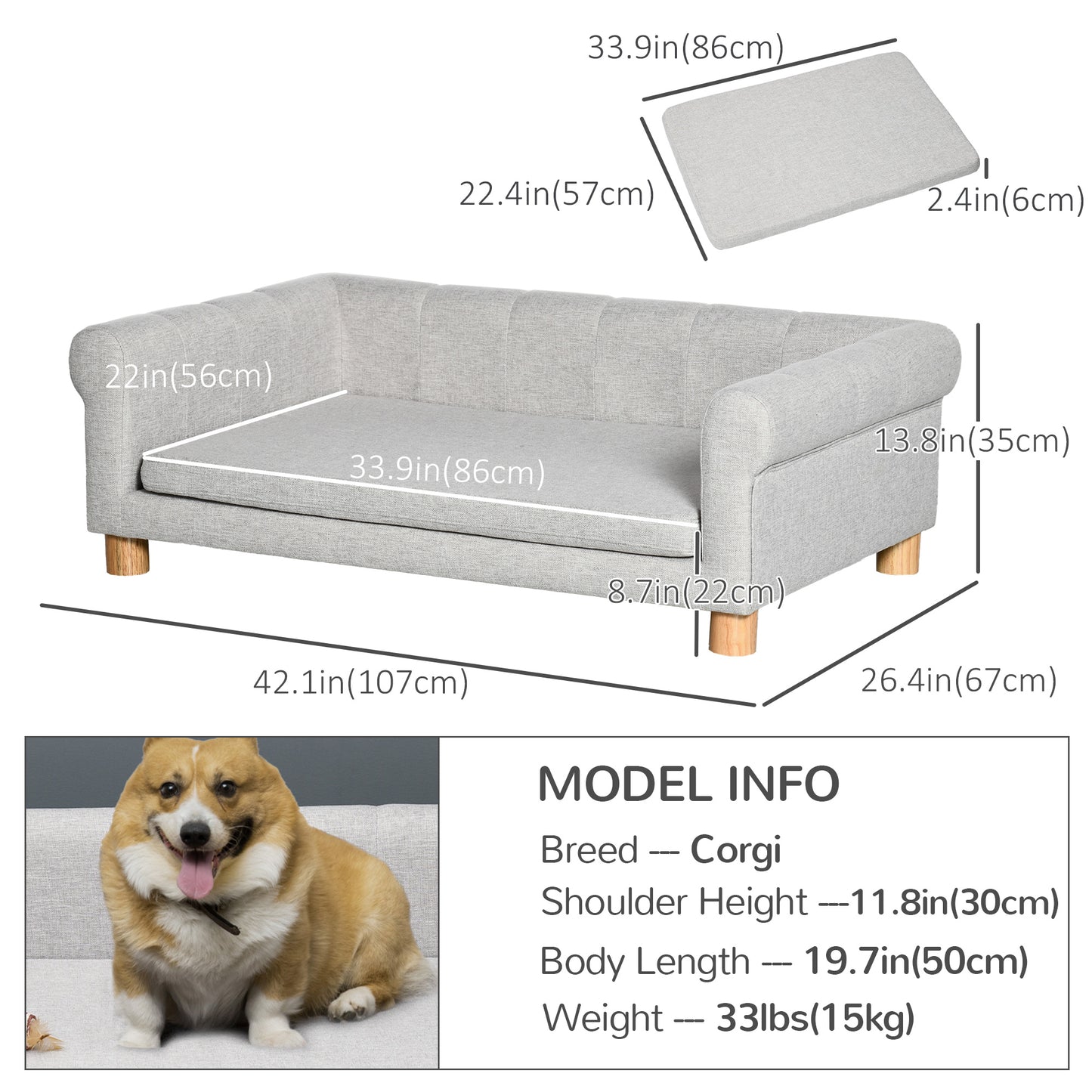 Sofa pour animaux moderne avec coussin amovible