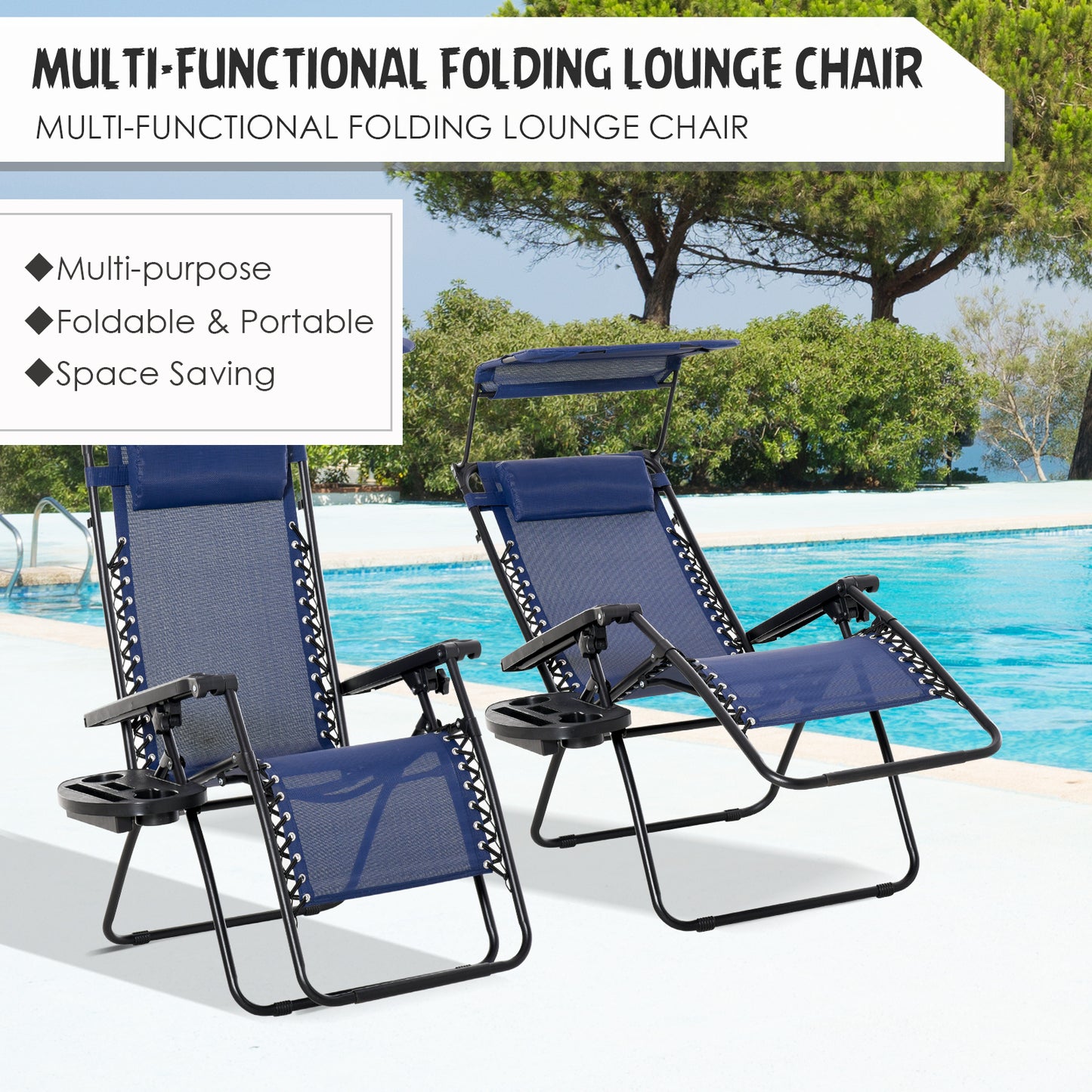 Chaise longue zéro gravité pliable avec auvent